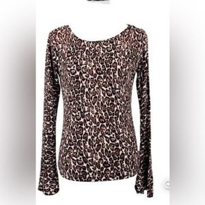WHBM Leopard Bell Sleeve Crew Neck Sweater